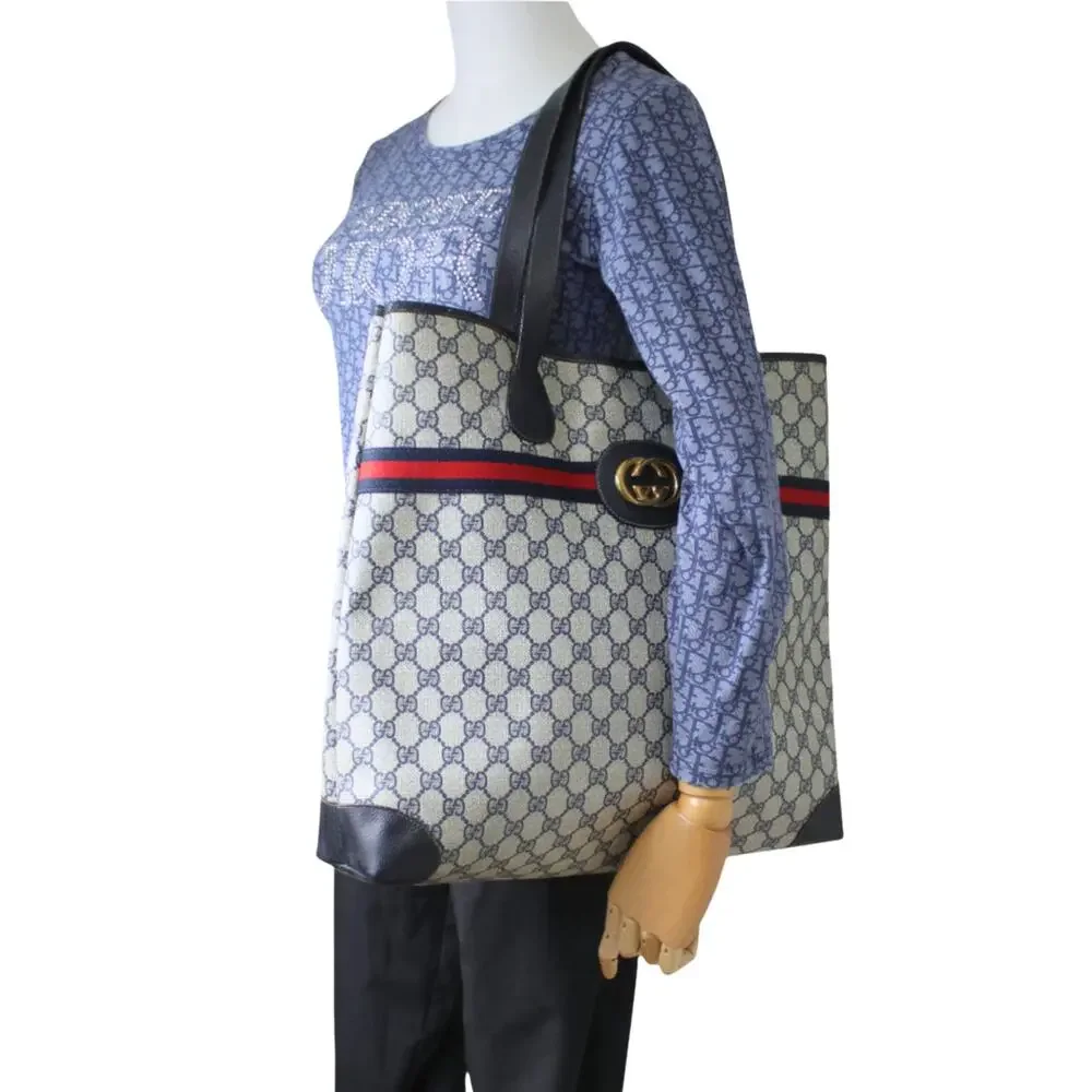 Gucci Bag Shoulder Tote XL Purse GG Logo Monogram Navy Blue Red‎ Ophidia Canvas - Picture 2 of 12